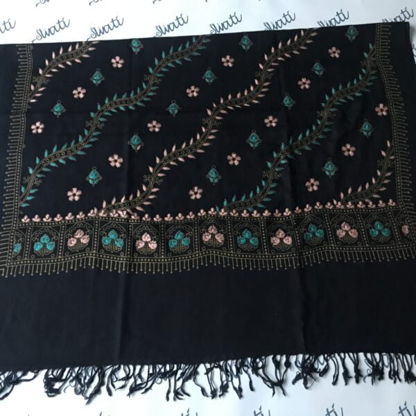 Women Woolen Shawl with printed and hand embroidery