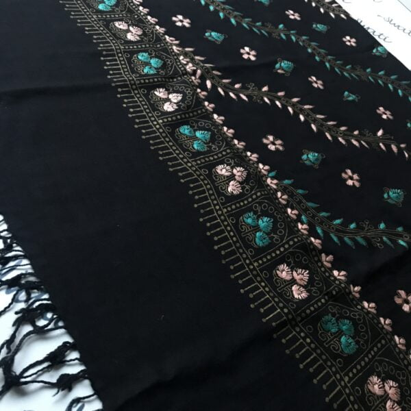 Women Woolen Shawl with printed and hand embroidery