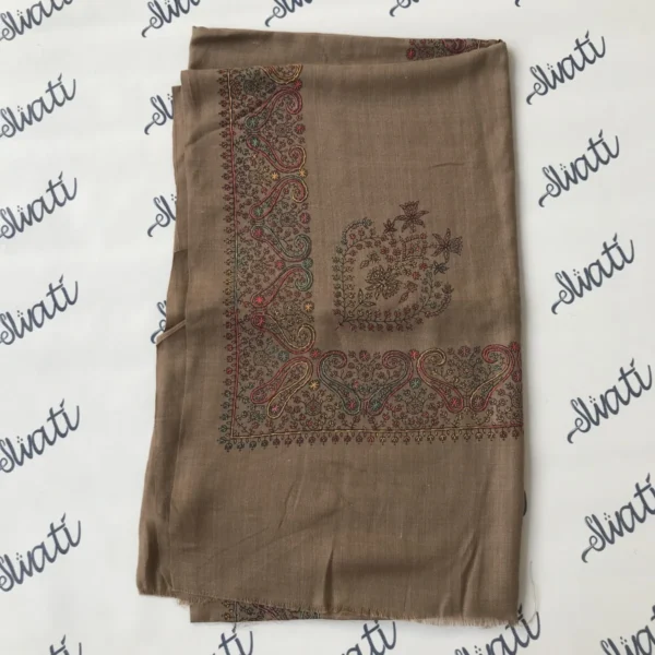 Pashmina Women Shawl Brown Color Hand embroidered