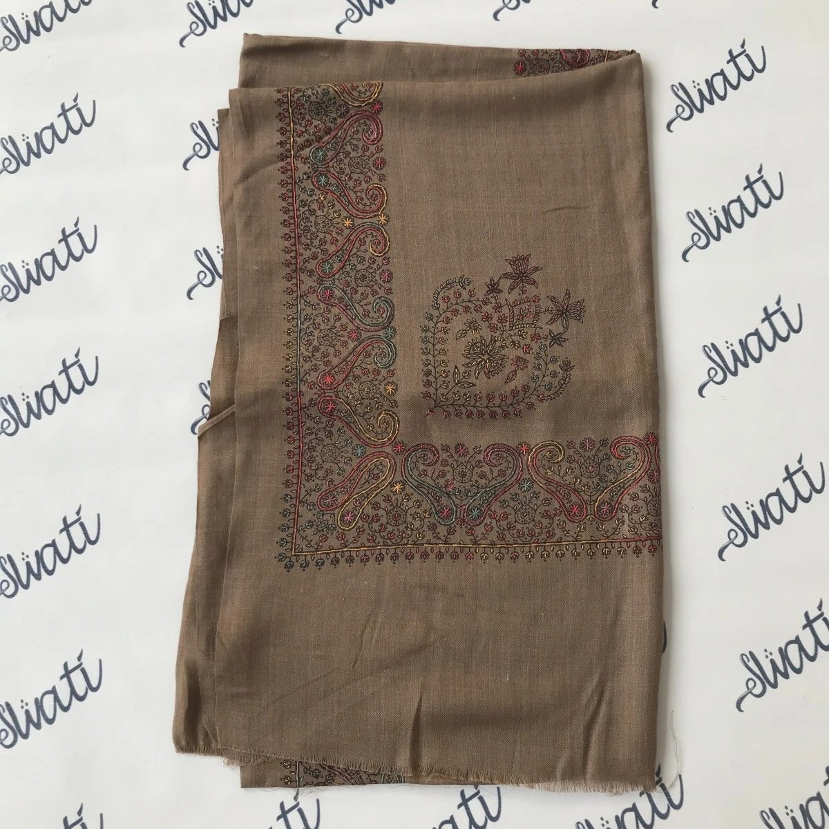 Pashmina Women Shawl Brown Color Hand embroidered