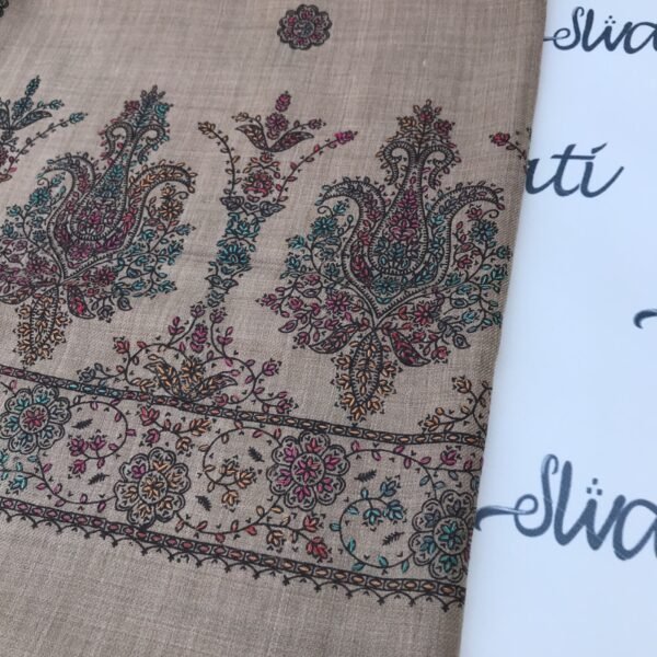 Pashmina Women Shawl Brown Color Hand embroidered