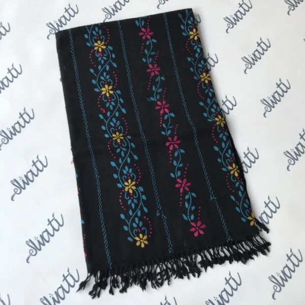 Swati Woolen Shawl for Ladies with Hand Embroidery Black Shawl