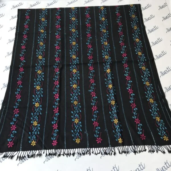 Swati Woolen Shawl for Ladies with Hand Embroidery Black Shawl