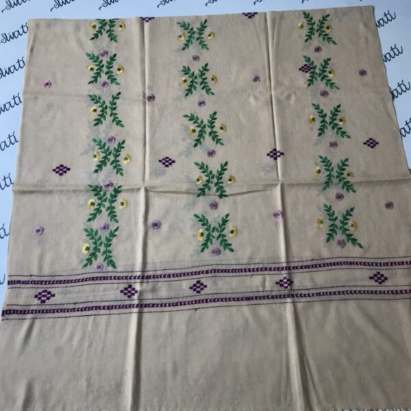 Swati Woolen Shawl with Traditional Green Embroidery