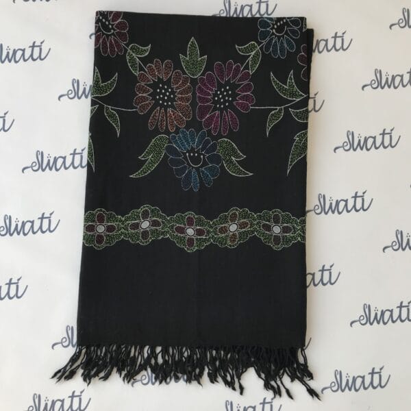 Black Swati Shawl with printed pattern and sui kaam hand embroidery