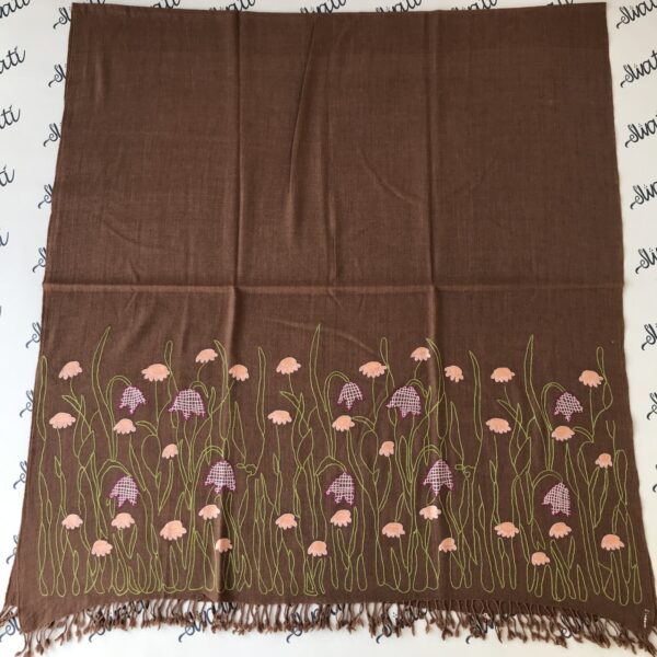 Brown Swati shawl for women with attractive border hand embroidery