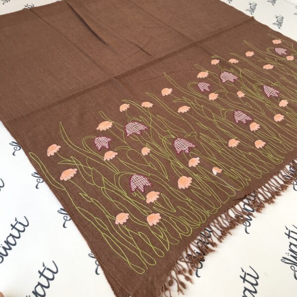 Brown Swati shawl for women with attractive border hand embroidery