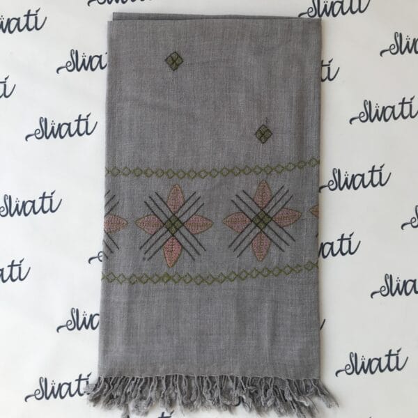 Gray Swati Women Woolen Shawl with Green Machine Embroidery