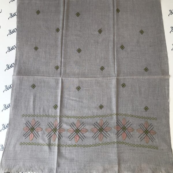 Gray Swati Women Woolen Shawl with Green Machine Embroidery