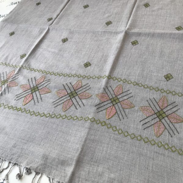 Gray Swati Women Woolen Shawl with Green Machine Embroidery