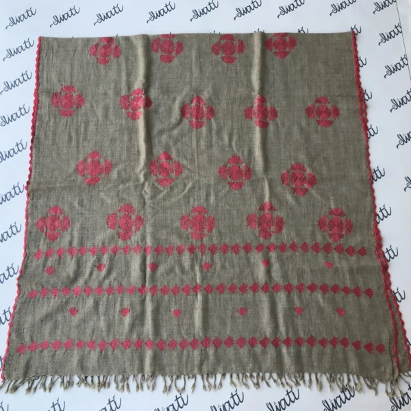 Pink women Swati Shawl - Hand embroidered with attractive border design