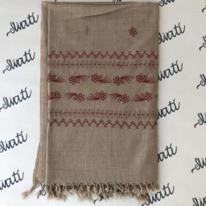 Women shawl woolen with light almond color and maroon machine embroidery