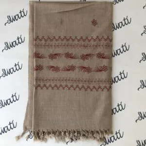 Women shawl woolen with light almond color and maroon machine embroidery