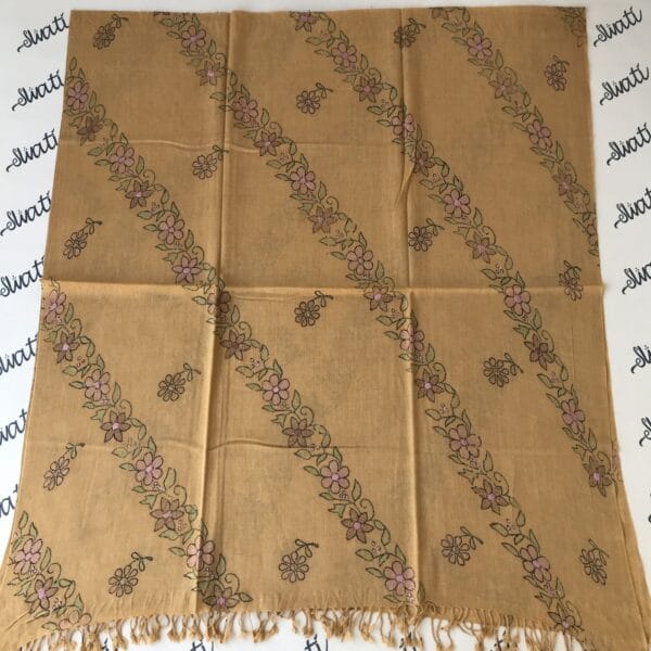 Women swati shawl for winter with printed pattern and hand embroidery