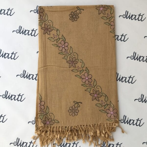 Women swati shawl for winter with printed pattern and hand embroidery