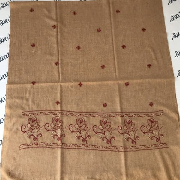 Women woolen shawl cream color with mehroon machine embroidery