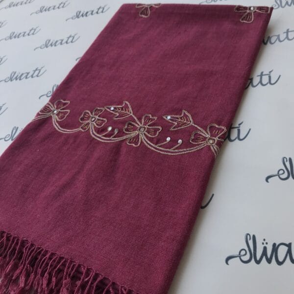 Dark pink attractive women shawl with crocket hand embroidery