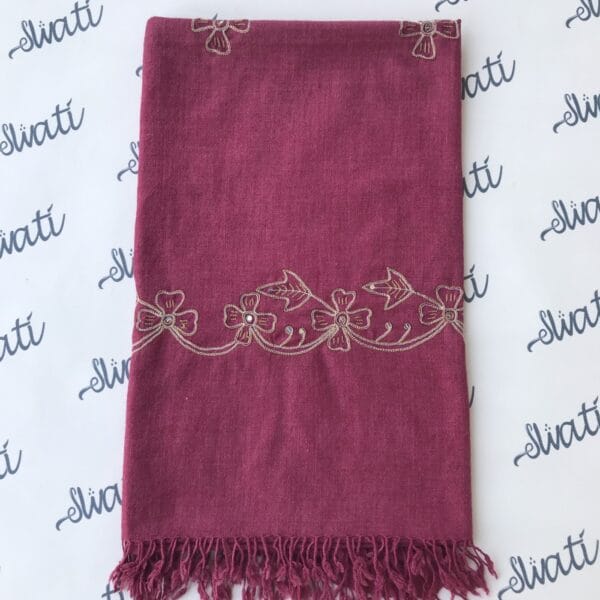 Dark pink attractive women shawl with crocket hand embroidery