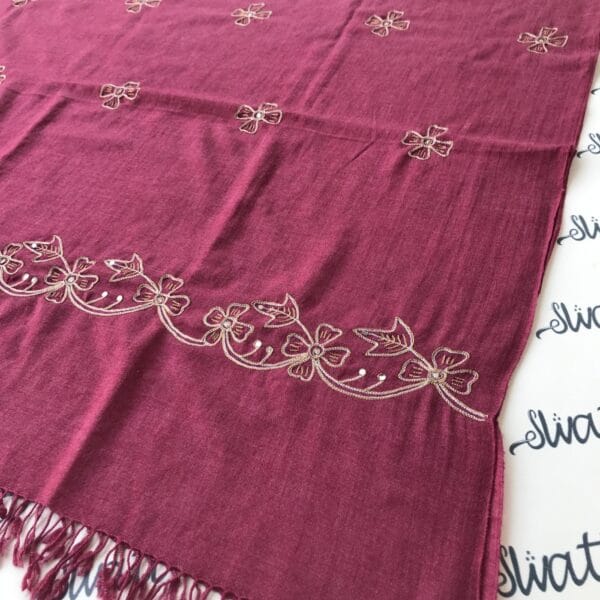 Dark pink attractive women shawl with crocket hand embroidery