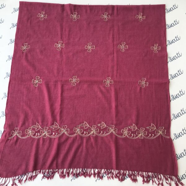 Dark pink attractive women shawl with crocket hand embroidery