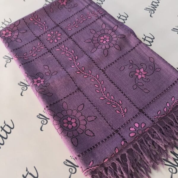 Women Swati shawl with attractive taar kashi and hand embroidery purple color