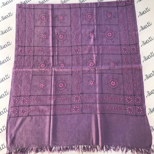 Women Swati shawl with attractive taar kashi and hand embroidery purple color