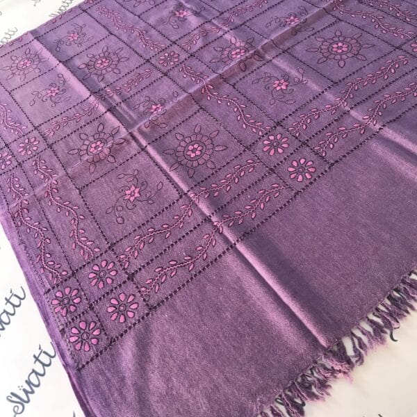 Women Swati shawl with attractive taar kashi and hand embroidery purple color