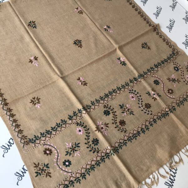 Attractive light color hand embroidery with taar kashi design