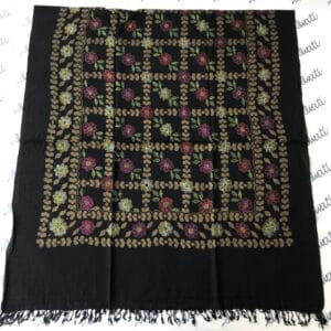 Black swati shawl with golden printed and sui kaam design