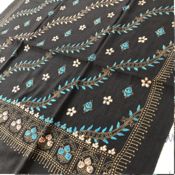 Black swati woolen shawl with feroza hand embroidery