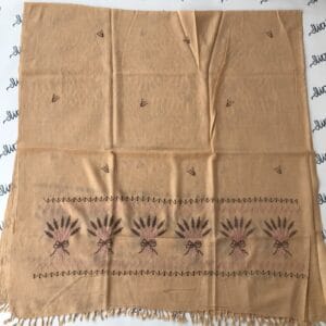 Cream color woolen shawl with pink and dark brown machine embroidery