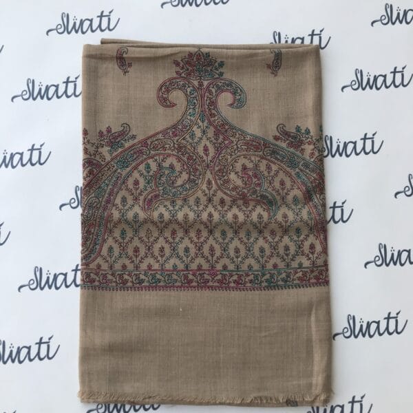 Light brown pashmina shawl with hand embroidery