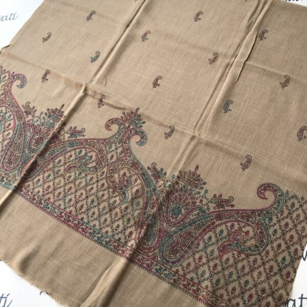 Light brown pashmina shawl with hand embroidery