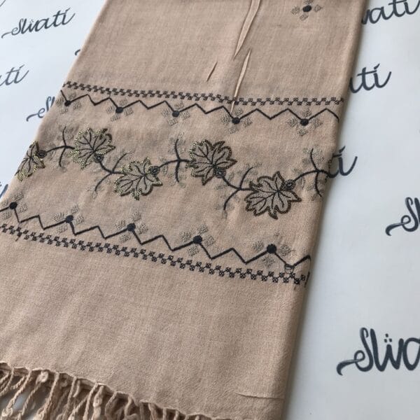 Light cream color swati shawl with black machine embroidery