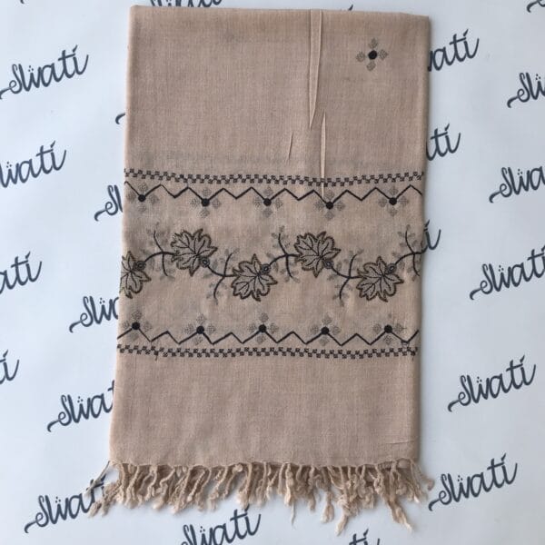 Light cream color swati shawl with black machine embroidery