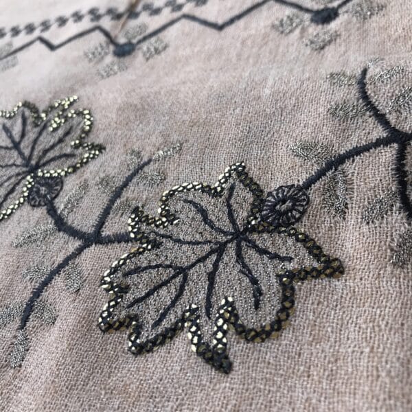 Light cream color swati shawl with black machine embroidery