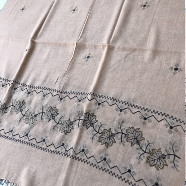 Light cream color swati shawl with black machine embroidery