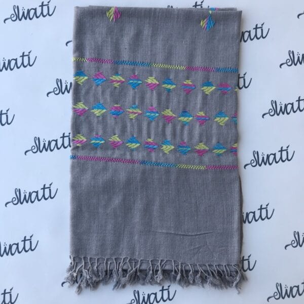 Multi-color swati embroidery on gray woolen shawl