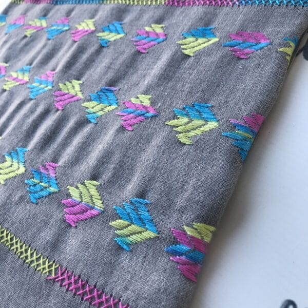 Multi-color swati embroidery on gray woolen shawl