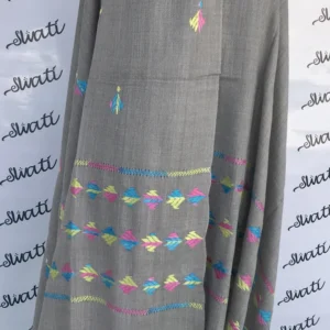 Multi-color swati embroidery on gray woolen shawl