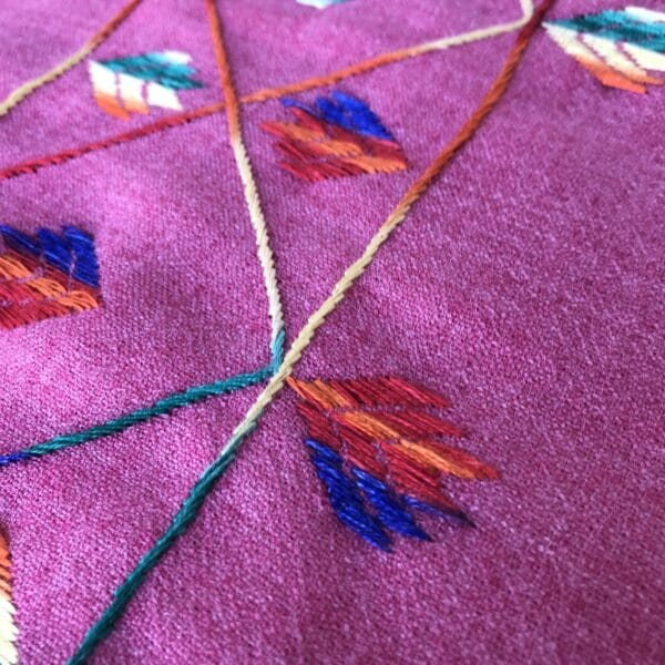 Multi color swati embroidery on pink woolen women shawl - Image 4