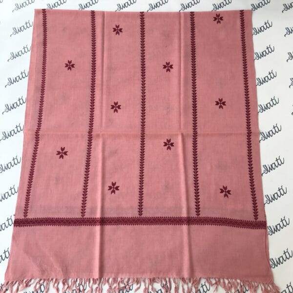 Pink shawl with attractive swati hand embroidery