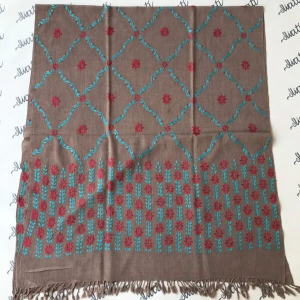 Swati woolen shawl with feroza and red hand embroidery