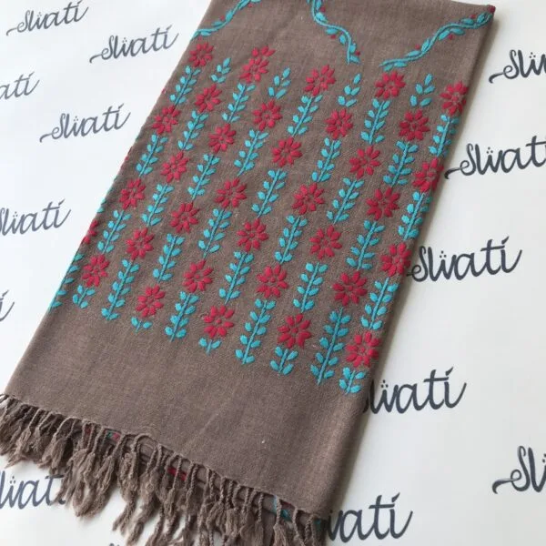 Swati woolen shawl with feroza and red hand embroidery