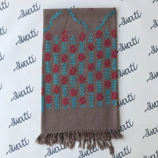 Swati woolen shawl with feroza and red hand embroidery