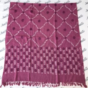 Hand embroidered women pink woolen shawl with white and brown embroidery