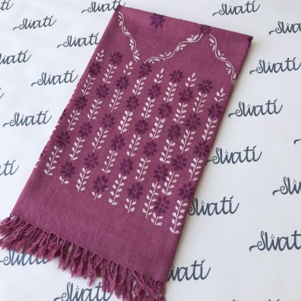 Hand embroidered women pink woolen shawl with white and brown embroidery