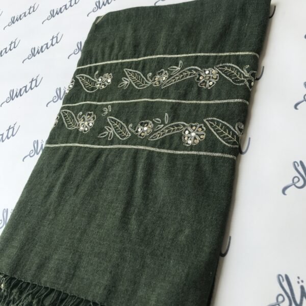 Green Swati Woolen Shawl Karosha Embroidered