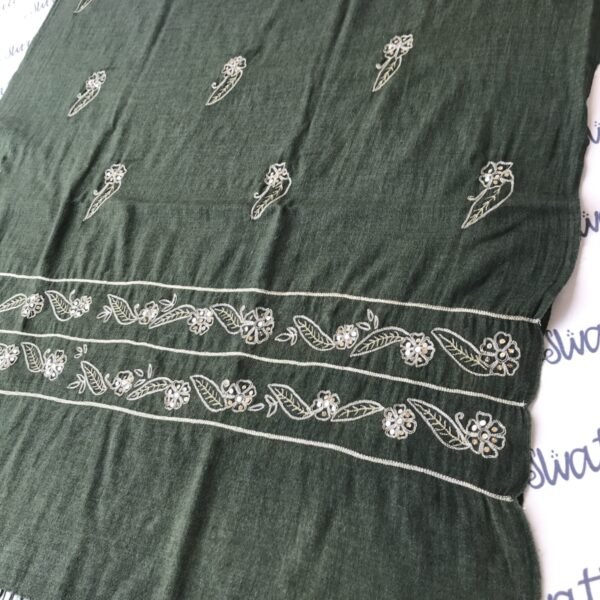 Green Swati Woolen Shawl Karosha Embroidered