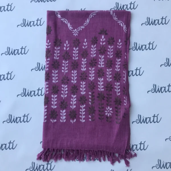 Hand embroidered women pink woolen shawl with white and brown embroidery